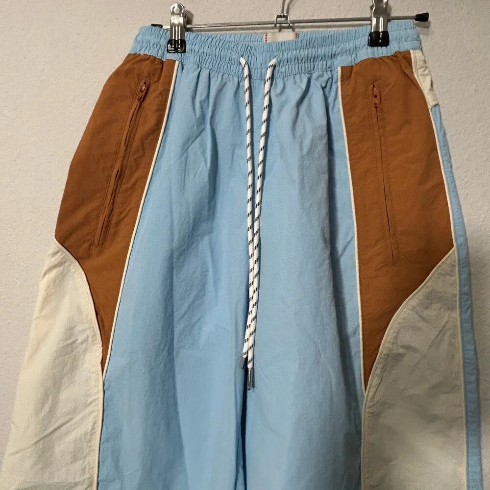 NEW BDG Adrienne Nylon Color Block Wide Leg Track Pants XS Blue Tan White - Image 8