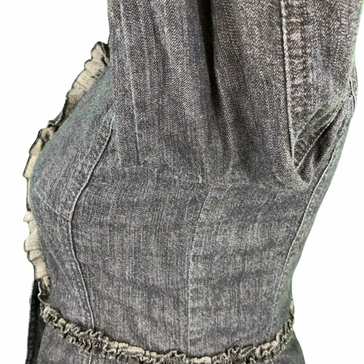 Petite Ruffle Front Fitted Denim Blazer - Image 10