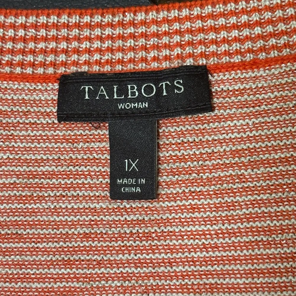 Talbots Red & Gold stripe button front scoop neck cardigan - Image 5
