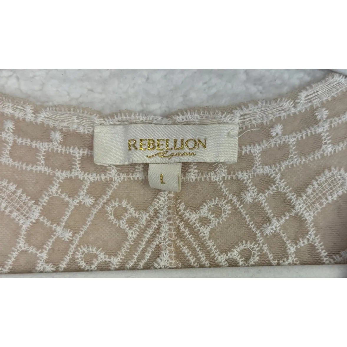 Rebellion Kimono Jacket Womens Large Beige Mesh Embroidered Boho Fairy Angel - Image 5