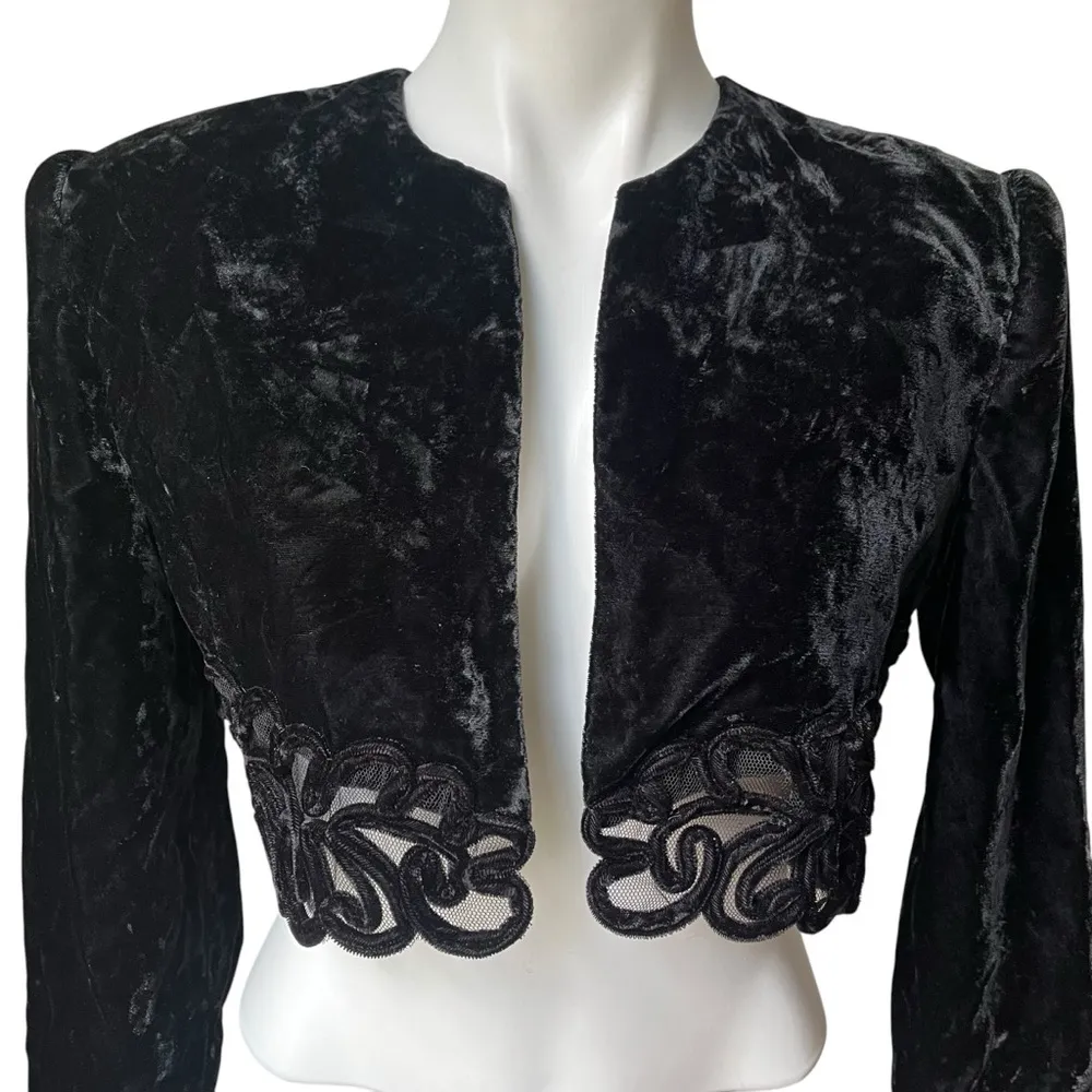 Vintage Scott McClintock Victorian Crushed Velvet Open Front Belero Black Size 10 - Image 7