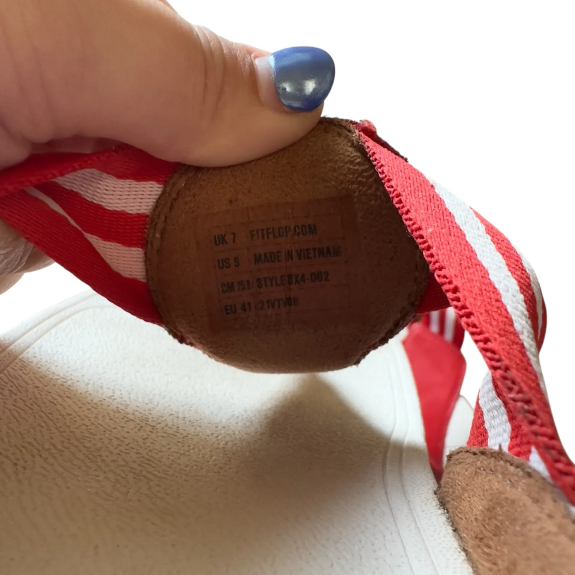 FitFlop Walkstar Toe Post Sandals Red‎ White Striped Flip Flop Comfort Size 9 - Image 4