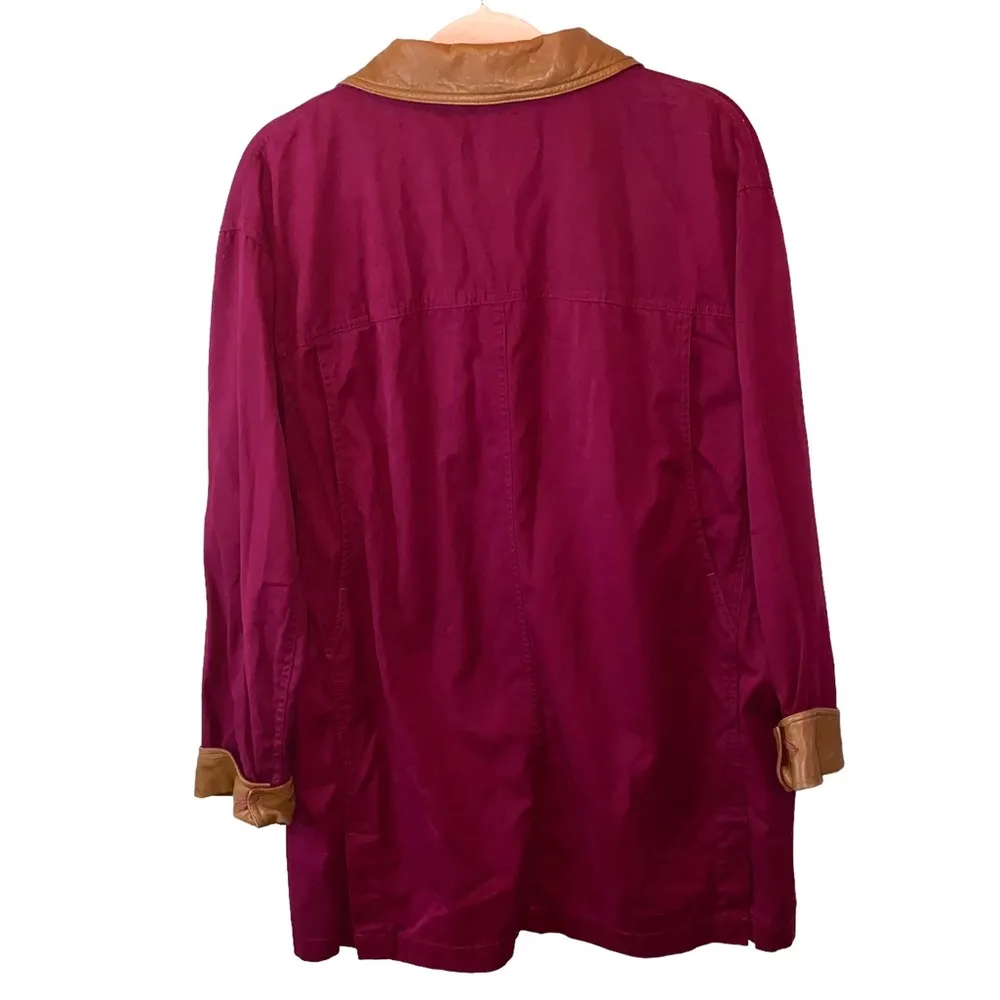 LizSport Vintage Burgundy & Faux Leather Trim Shacket Chore Coat - Image 6