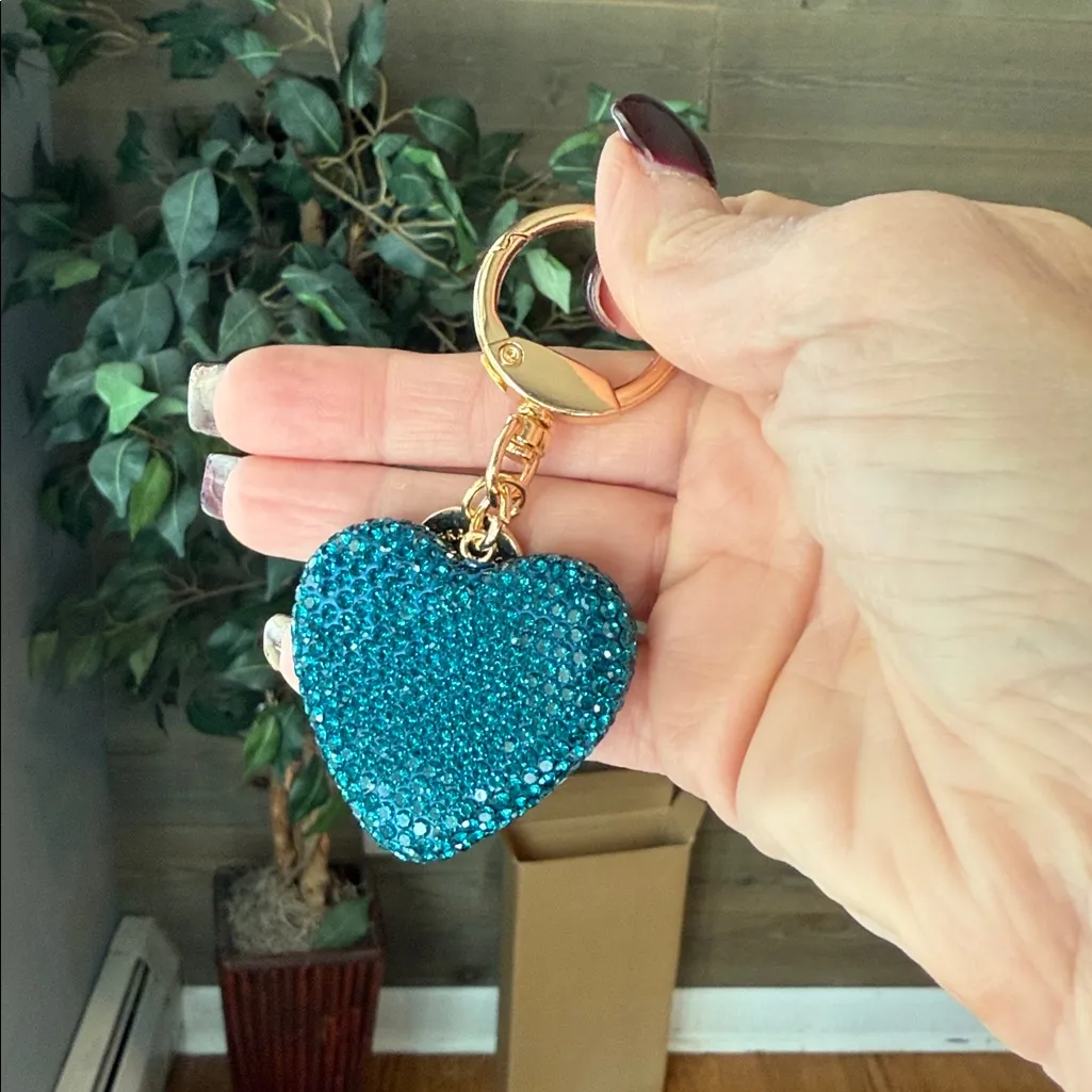 Teal rhinestone heart bag, charm Green - Image 3