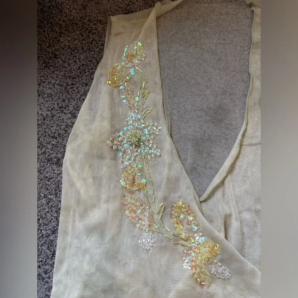 Euro Beaded Sheer Asymmetrical Top Size L - Image 2