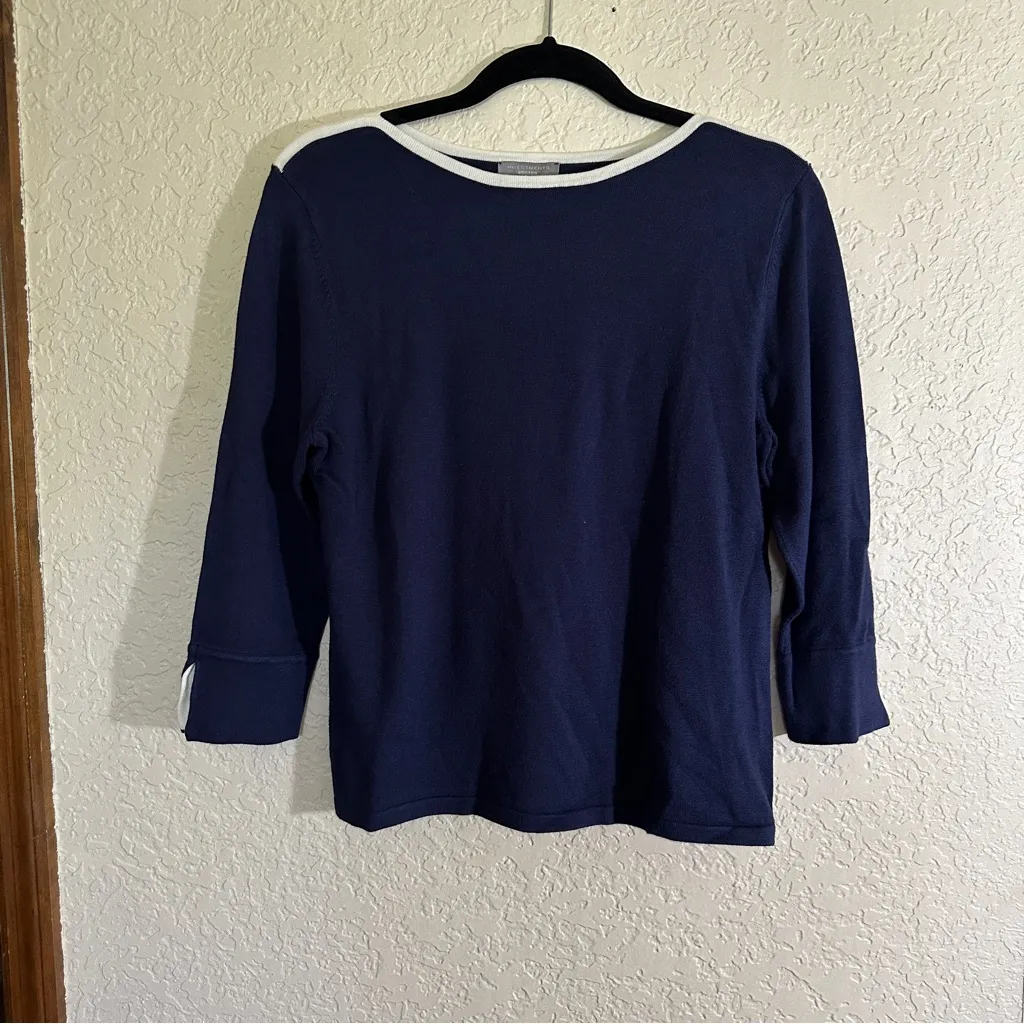 Investments‎ Petites Navy Blue White Trim Crewneck 3/4 Sleeve PM NWT Sweater - Image 14