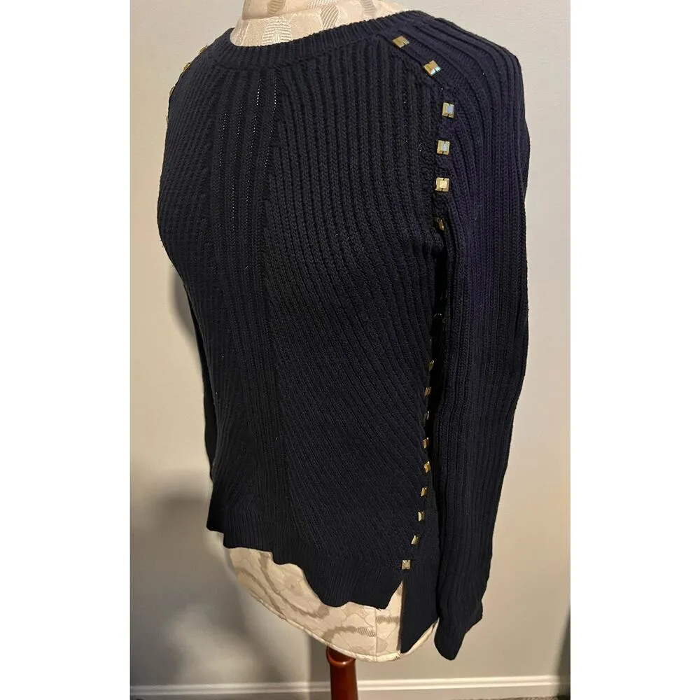Michael Kors Long Sleeve Studded Crewneck Sweater Medium - Image 2
