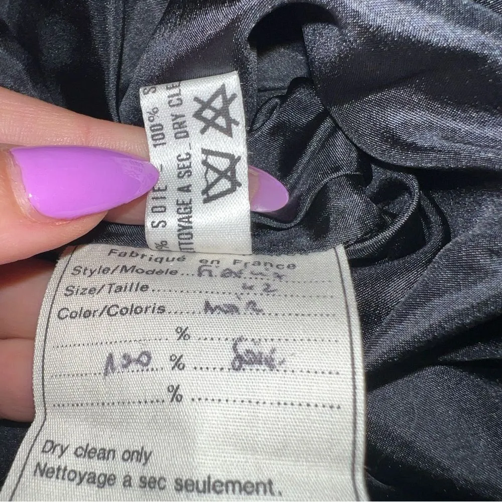 Vintage 1980s Celine Paris Black Silk Lace Sequin Evening Cocktail Dress FR 42 - Image 8