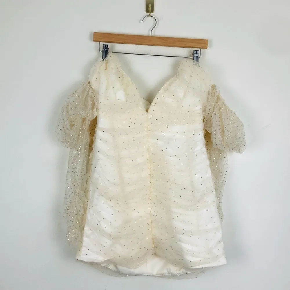 House of CB Milana ivory mini dress in cream tulle with crystals. Size XL - Image 4