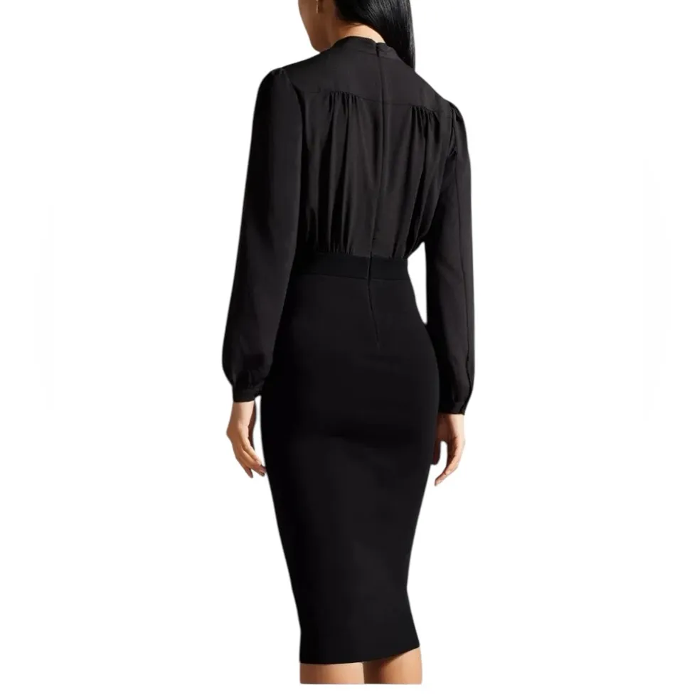 Ted Baker Mersea Black Knit Pencil Dress Neck Bow size 1 US Small - Image 2