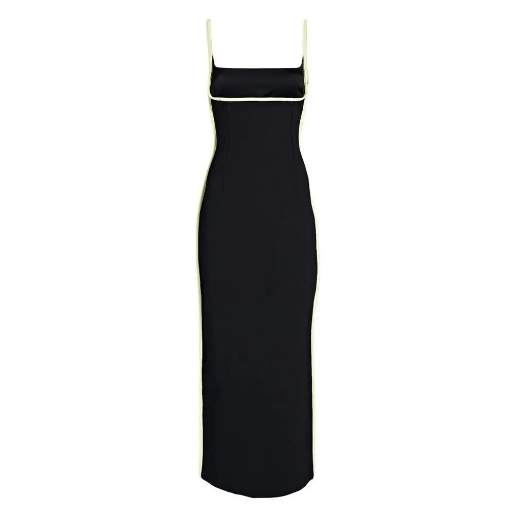 Paris Georgia Womens Dress in Black Leather Lime Small New Midi Cocktail - Image 9
