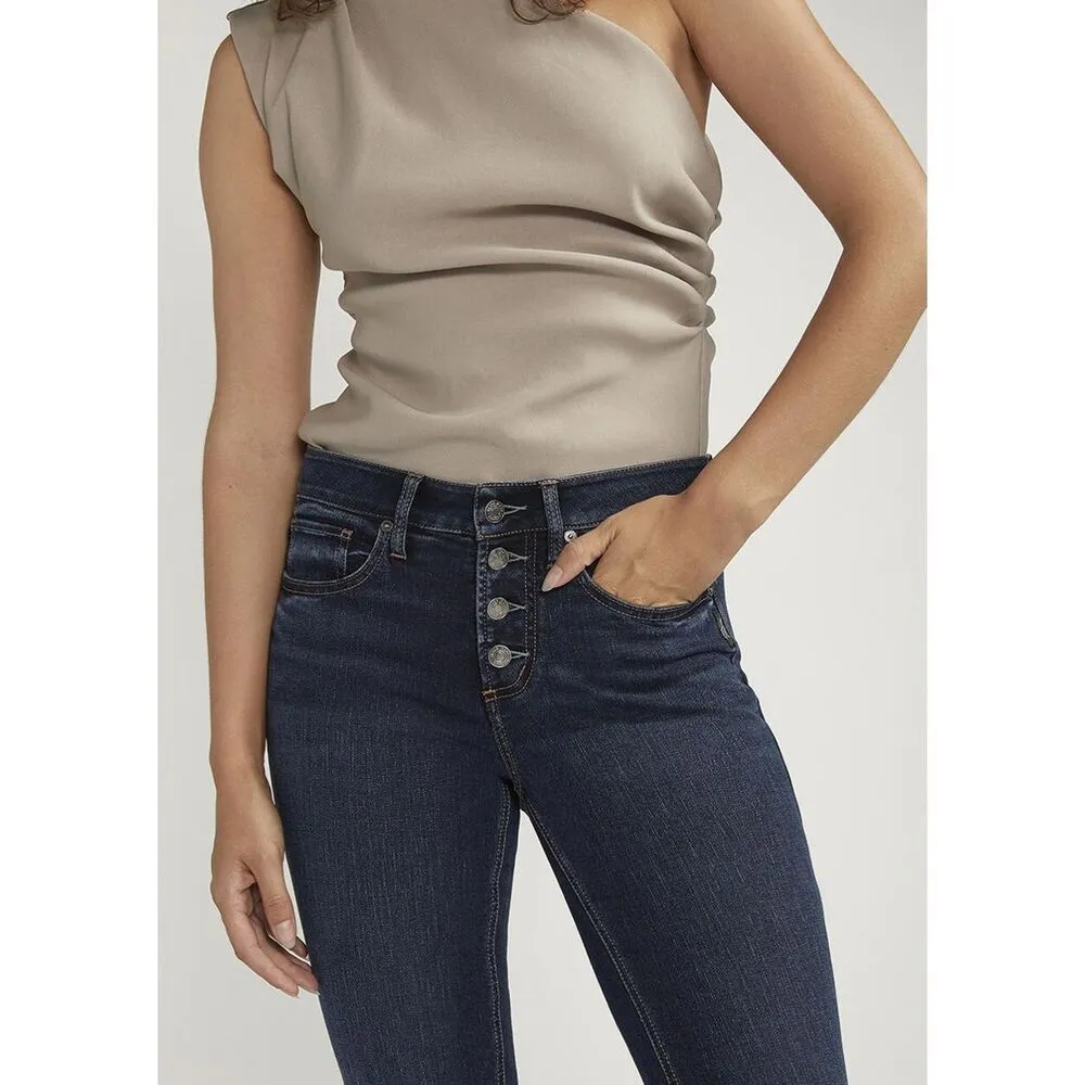 NEW Silver Women's Suki Mid Rise Slim Bootcut Button Fly Denim Jeans sz 31/33 Blue - Image 2