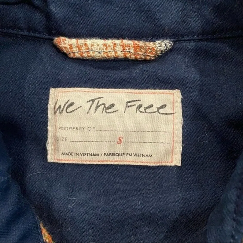 Free People Anneli Plaid Shirt Jacket Shacket Size Small Navy Tobacco - Image 10