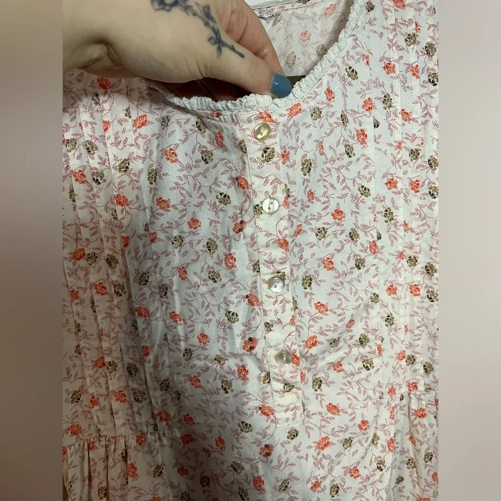 Unbranded VTG Crème White & Pink Floret Flowers Ruffle Lace Midi Dress Size Med - Image 11