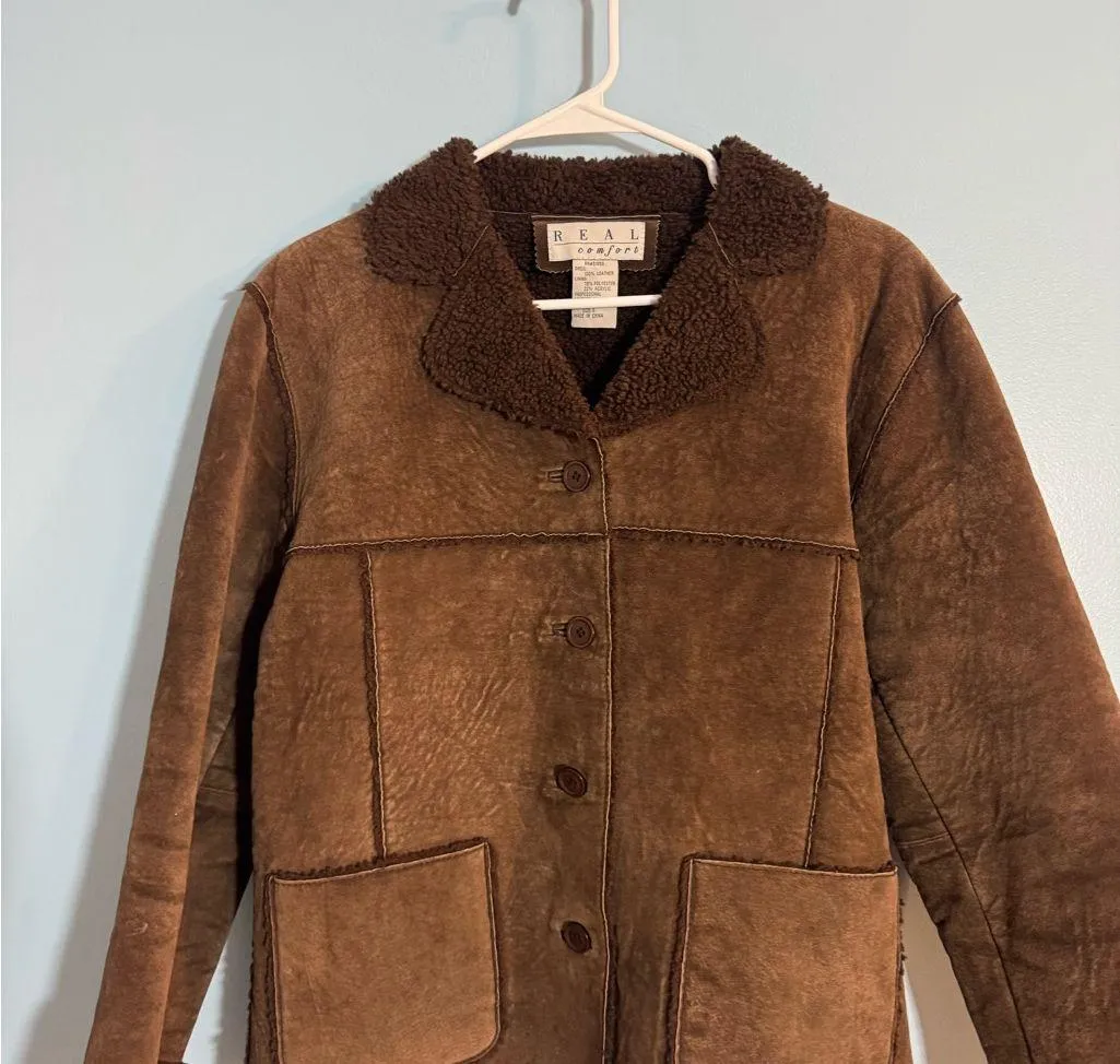 Real comfort 100% leather exterior brown jacket with fur detail size S unisex - Image 2