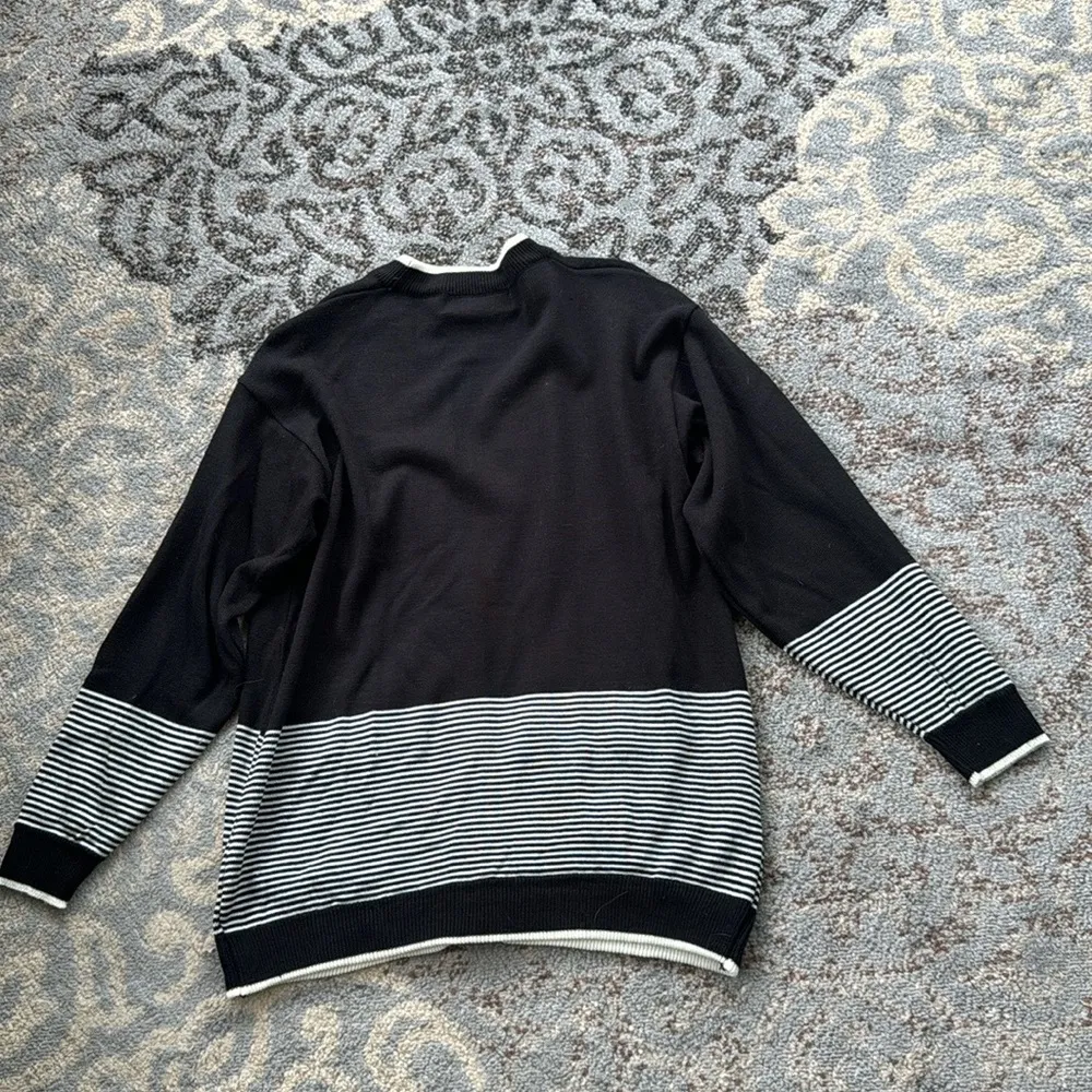 Vintage A’Milano Striped Cardigan/Sleeveless Mockneck Sweater Black White Medium - Image 7