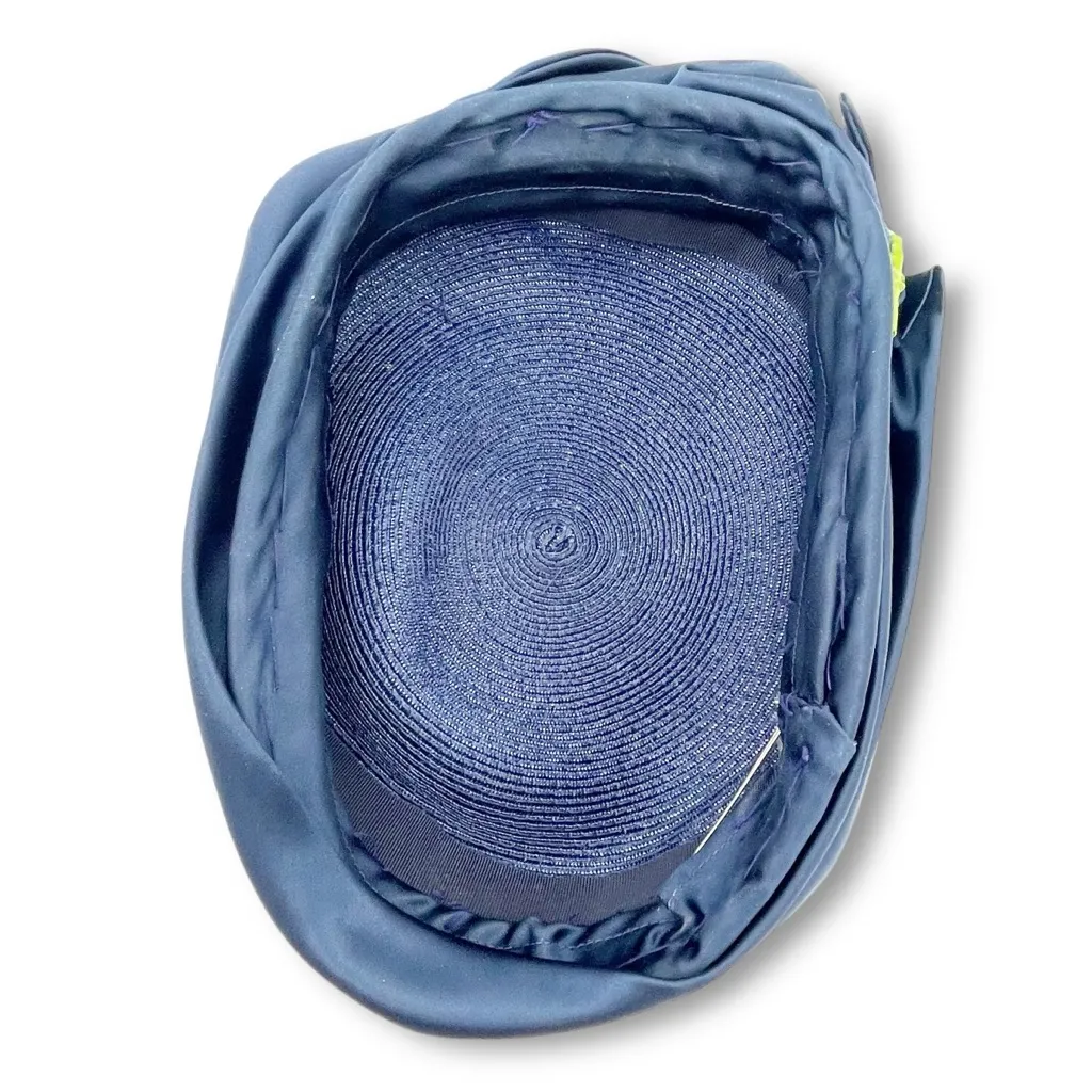 Vintage 1950s Navy Blue Hat Pink Flower Trim Size 22 1/2 Pillbox Fascinator - Image 13