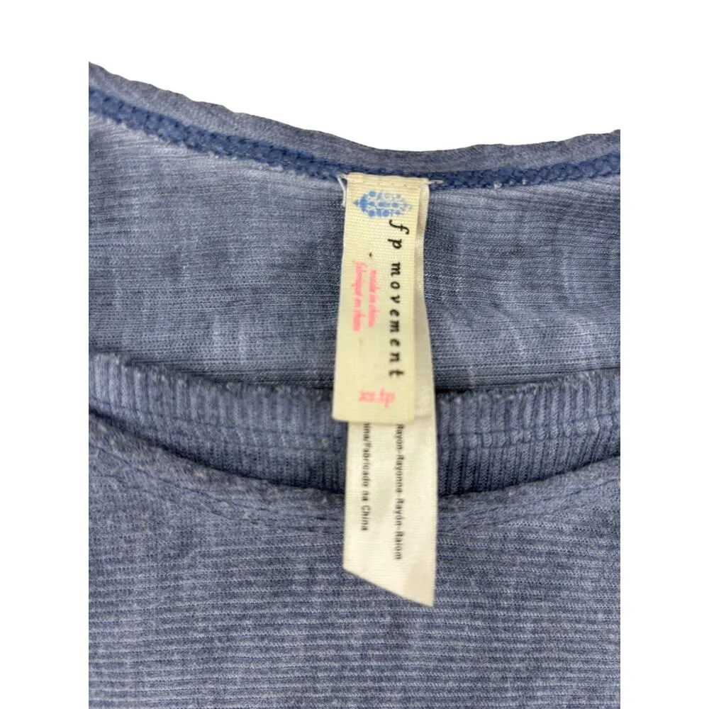 Free People Top Womens XS Zenith High Low Tee Blue Thumbhole Ribbed FP Movement - Image 6