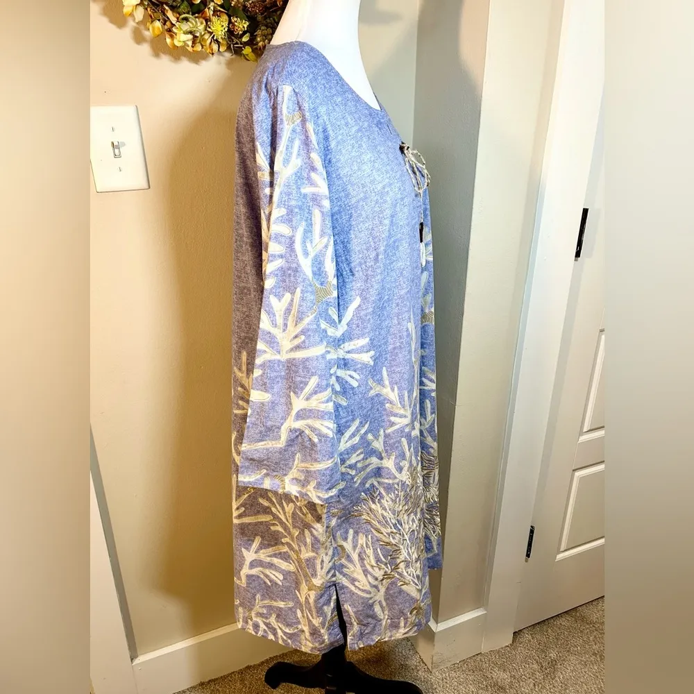 SOFT SURROUNDINGS Shell Seeker ResortWear Beach Embroidered Tunic/ Dress ~L🧡 - Image 5