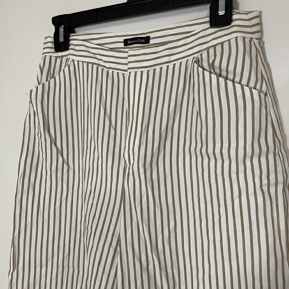 Massimo Dutti brown stripe cropped straight leg trouser pants size US 10 - Image 2
