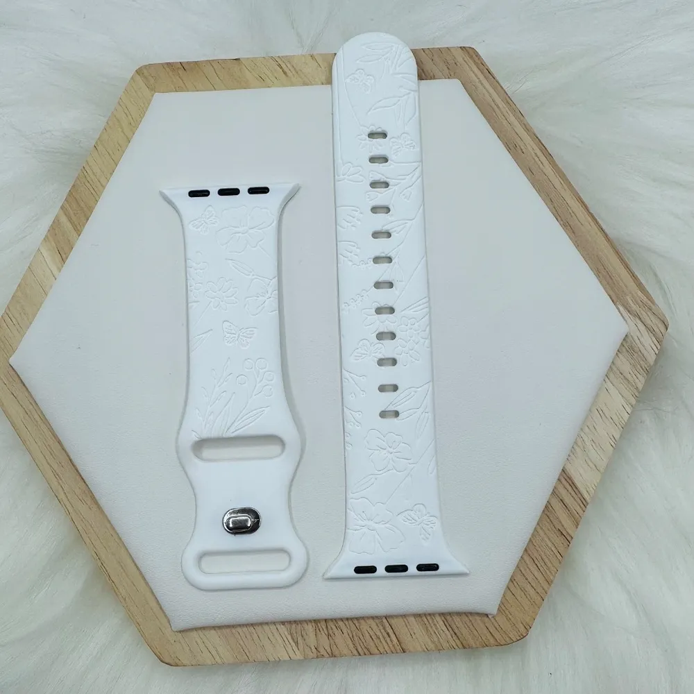 New Floral Design Apple Watch Bands 42mm 44mm 45mm 49mm in Snow White - Image 2