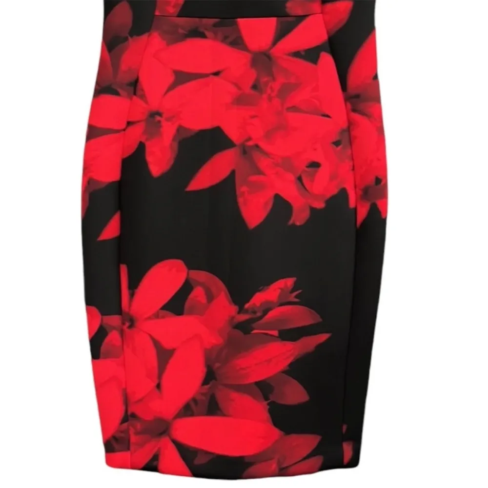 Like New Calvin Klein Scuba Knit Sleeveless Dress Black Red Floral Size 6 - Image 3