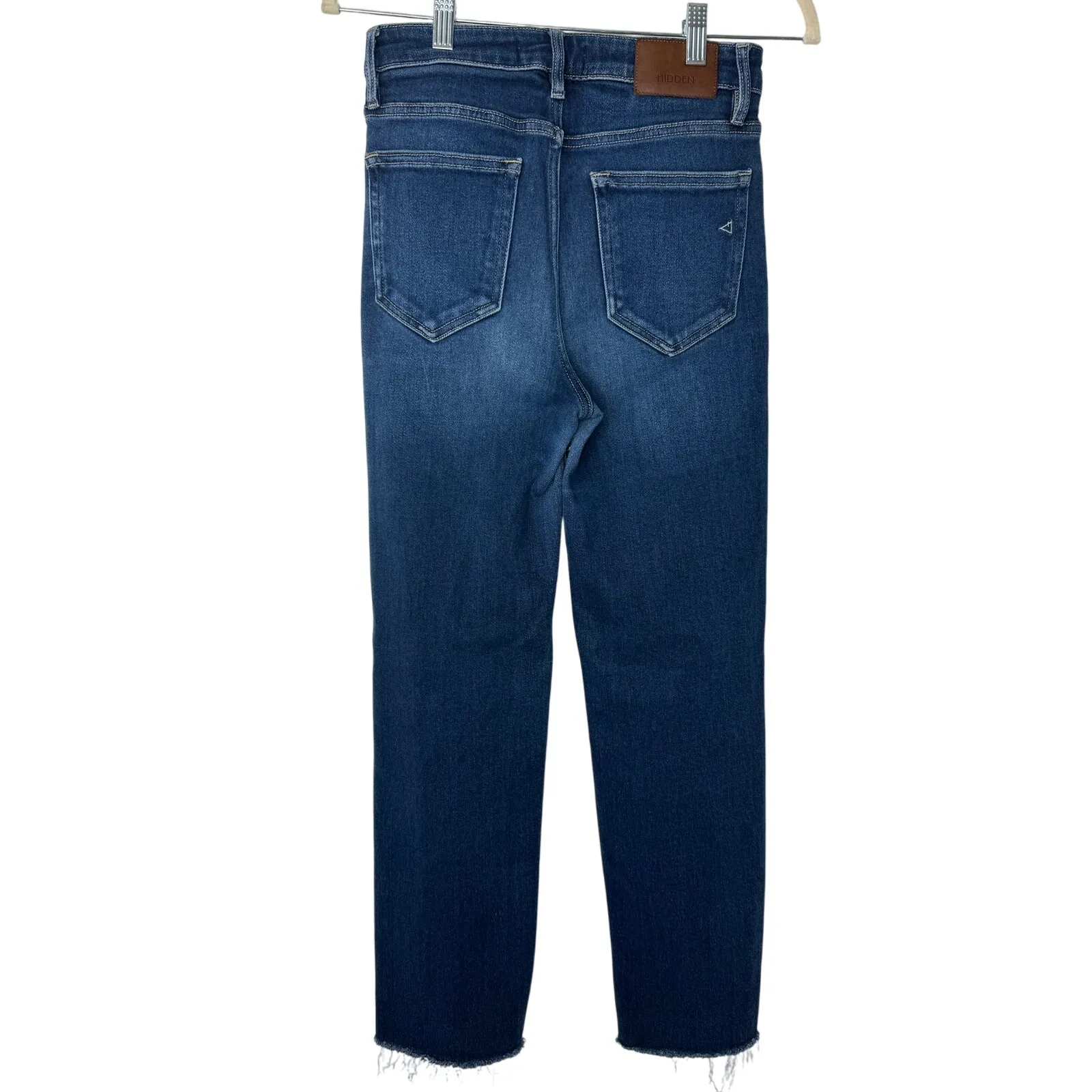 Hidden LA High Rise Straight Jeans Dark Wash Raw Hem Size 26 Stretch - Image 3