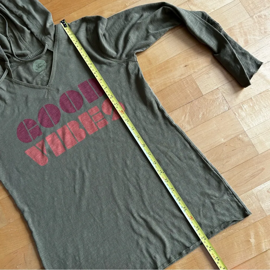 Life Is Good “GOOD VIBES” Lightweight, Long Sleeve Hoodie, Olive Green, Size M - Image 8