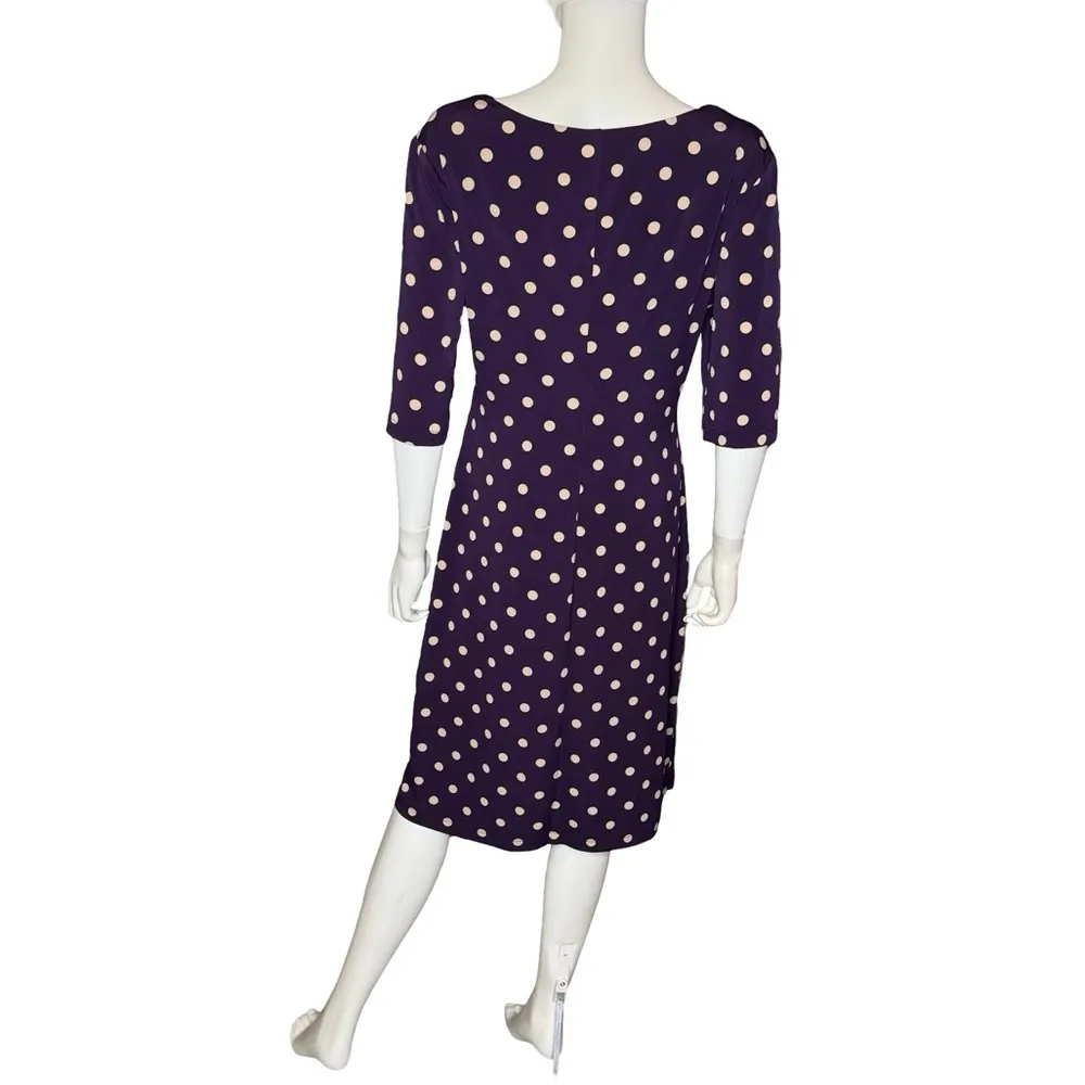 Connected Apparel Women's Cowlneck Polka-Dot Sheath Dress Eggplant/Camel Sz 14 - Image 4