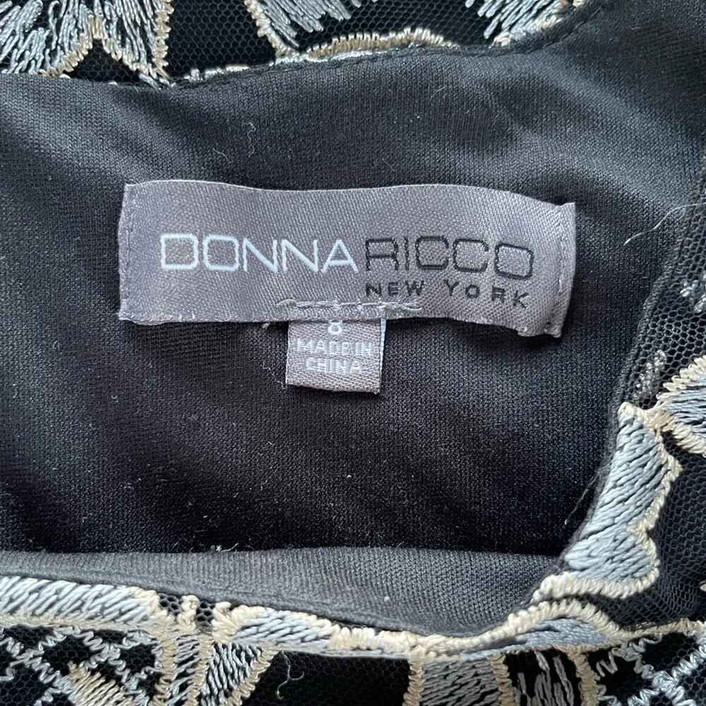 Donna Rocco NY Black Tan and Gray lace appliqué cap sleeve dress - Image 4