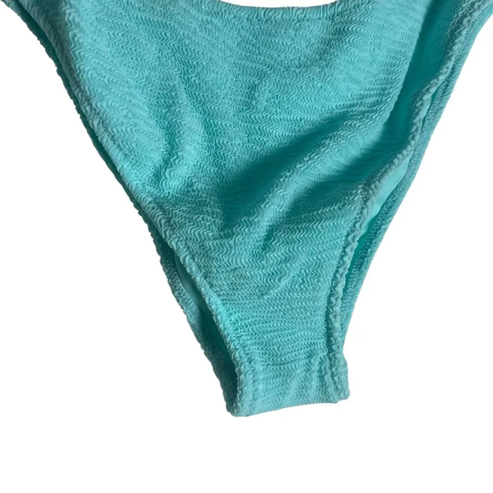 Freya Ibiza Waves Crinkle Ice Blue High Leg Cheeky Bikini Swimsuit Bottoms Large - Image 9