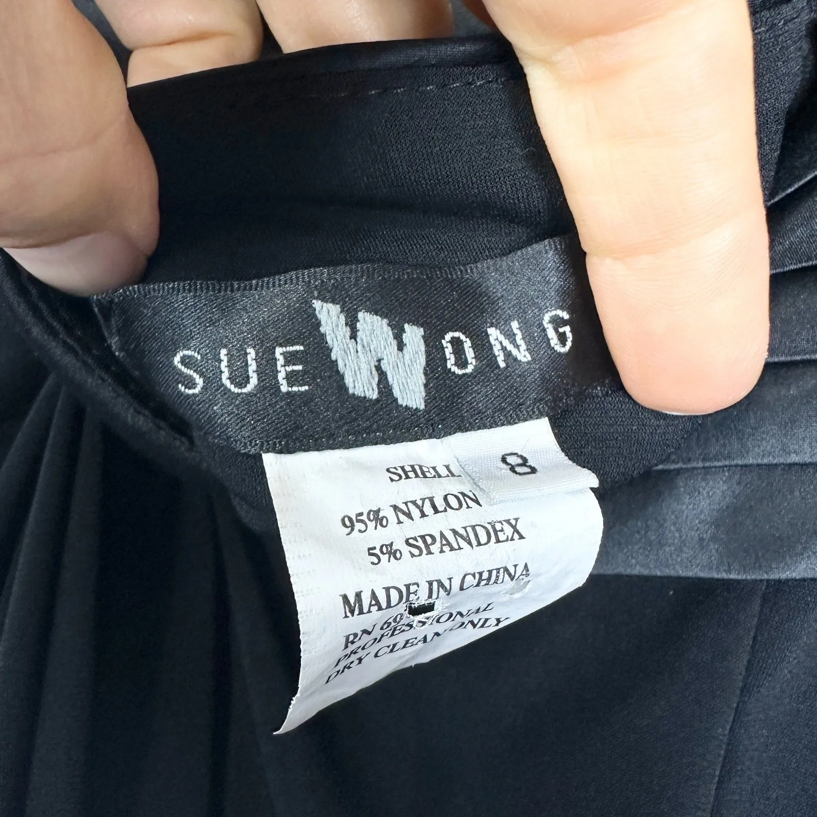 Sue Wong Open Back Ruched Dress Size 8 Black Party Cocktail Gatsby Mod Y2K - Image 6