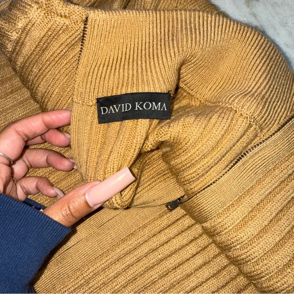 David Koma Camel Side Cutout Ribbed Knit Mini Dress Tan Size M - Image 13