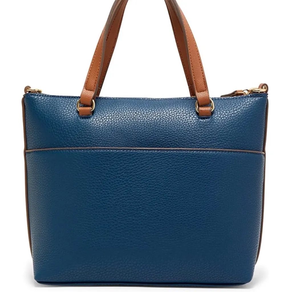 Anne Klein Navy/Brown Alex Varsity Satchel Purse w/ID holder and Crossbody Strap - Image 3