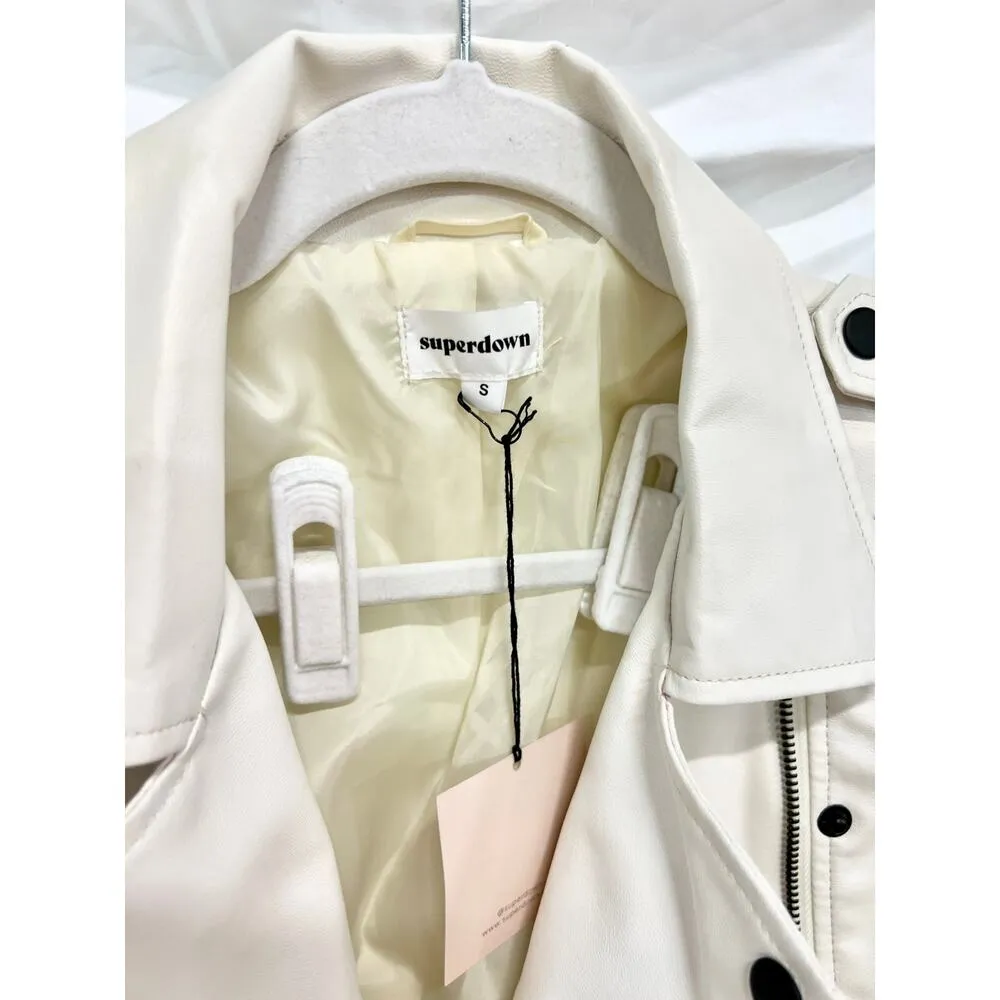 NWT  Kailey Faux Vegan Leather Full Zip Crop Moto Jacket White Womens S - Image 4