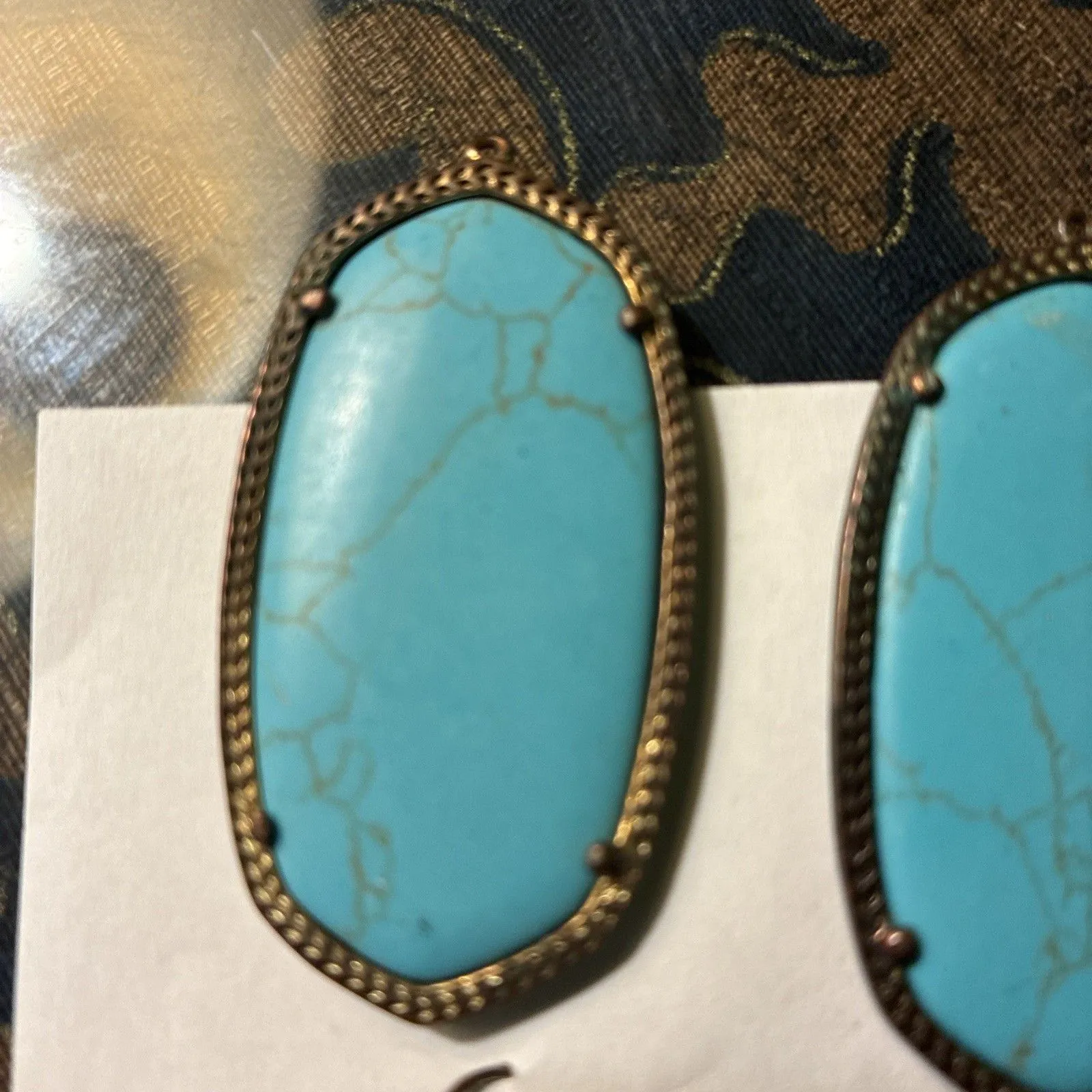 2 Pairs Kendra Scott Elle Drop Earring Gold Turquoise black opaque glass stone - Image 2