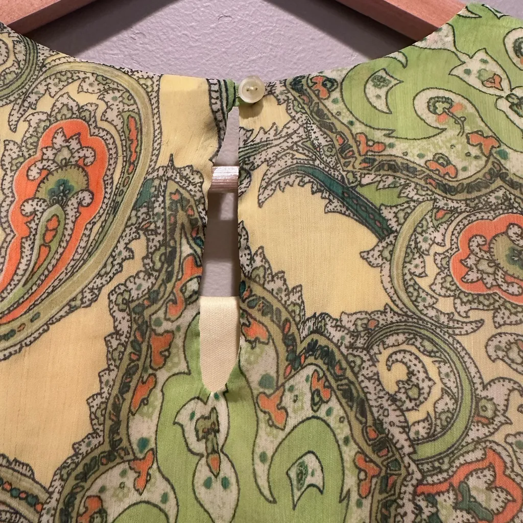 Sunny Leigh Green Yellow Sleeveless Paisley‎ Blouse Stretchy Tie Waist XL - Image 5