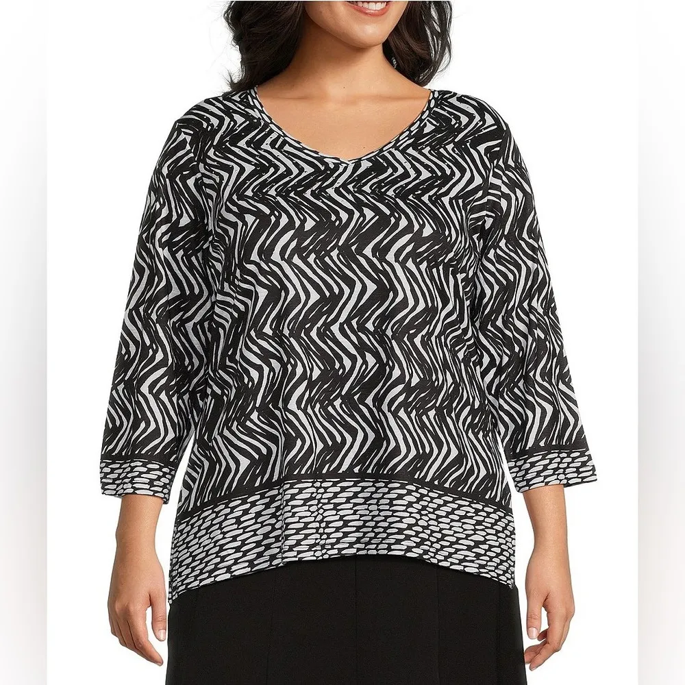 NWT Allison Daley Embellished Border Print 3/4 Sleeve V Neck Knit Top Size 3X - Image 6