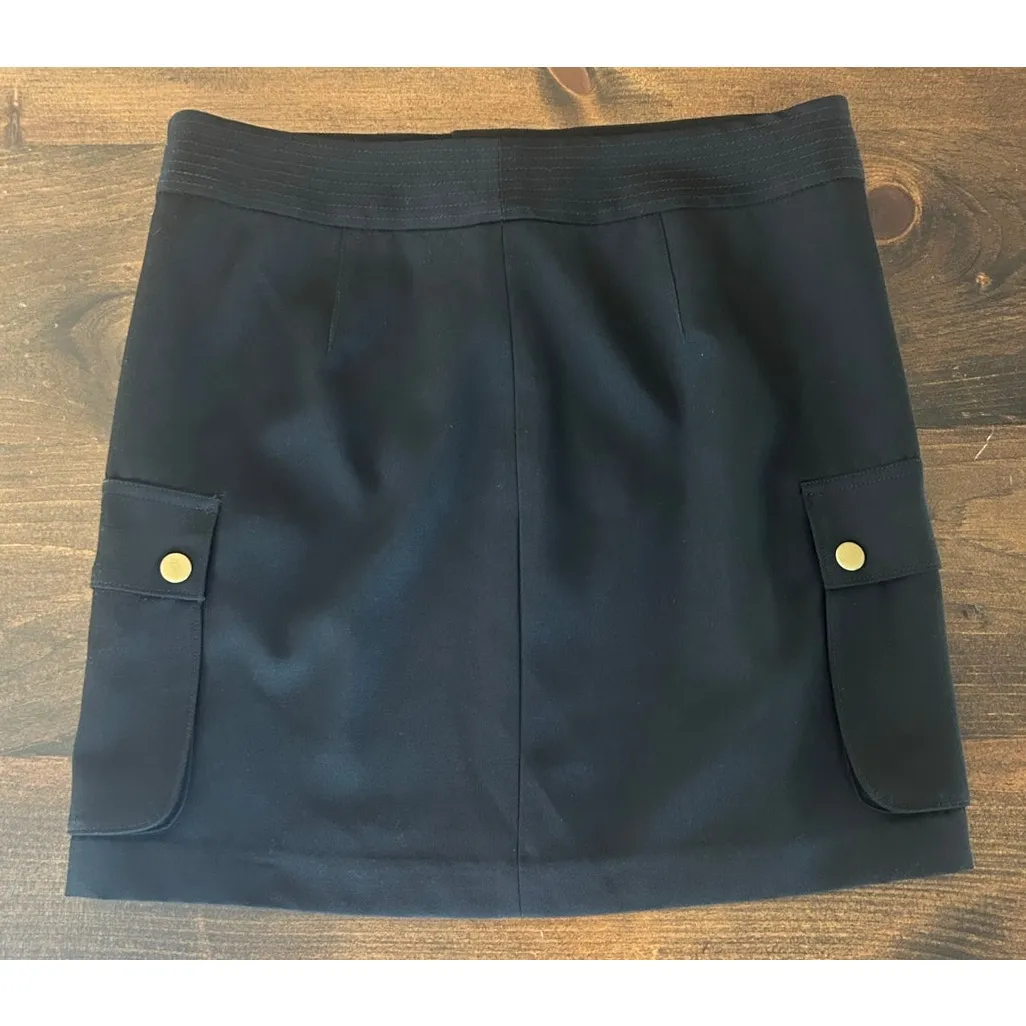 Banana Republic Black 100% Wool‎ Military Style Short Skirt Button Pockets Sz 10 - Image 2