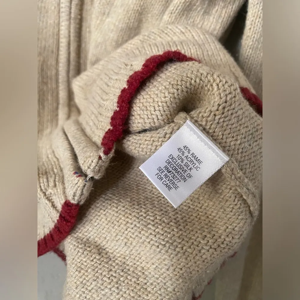 Croft & Barrow Womens Embroidered Bird & Floral Zip Cardigan Sweater L Tan - Image 5