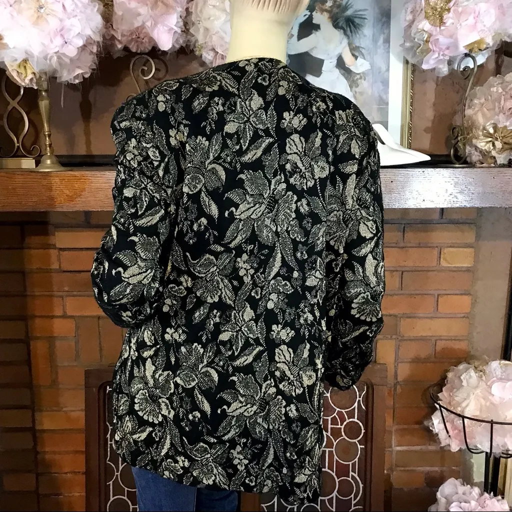 VINTAGE DONNKENNY BLACK & GOLD BROCADE 1980'S CARDIGAN (M) Size M - Image 7