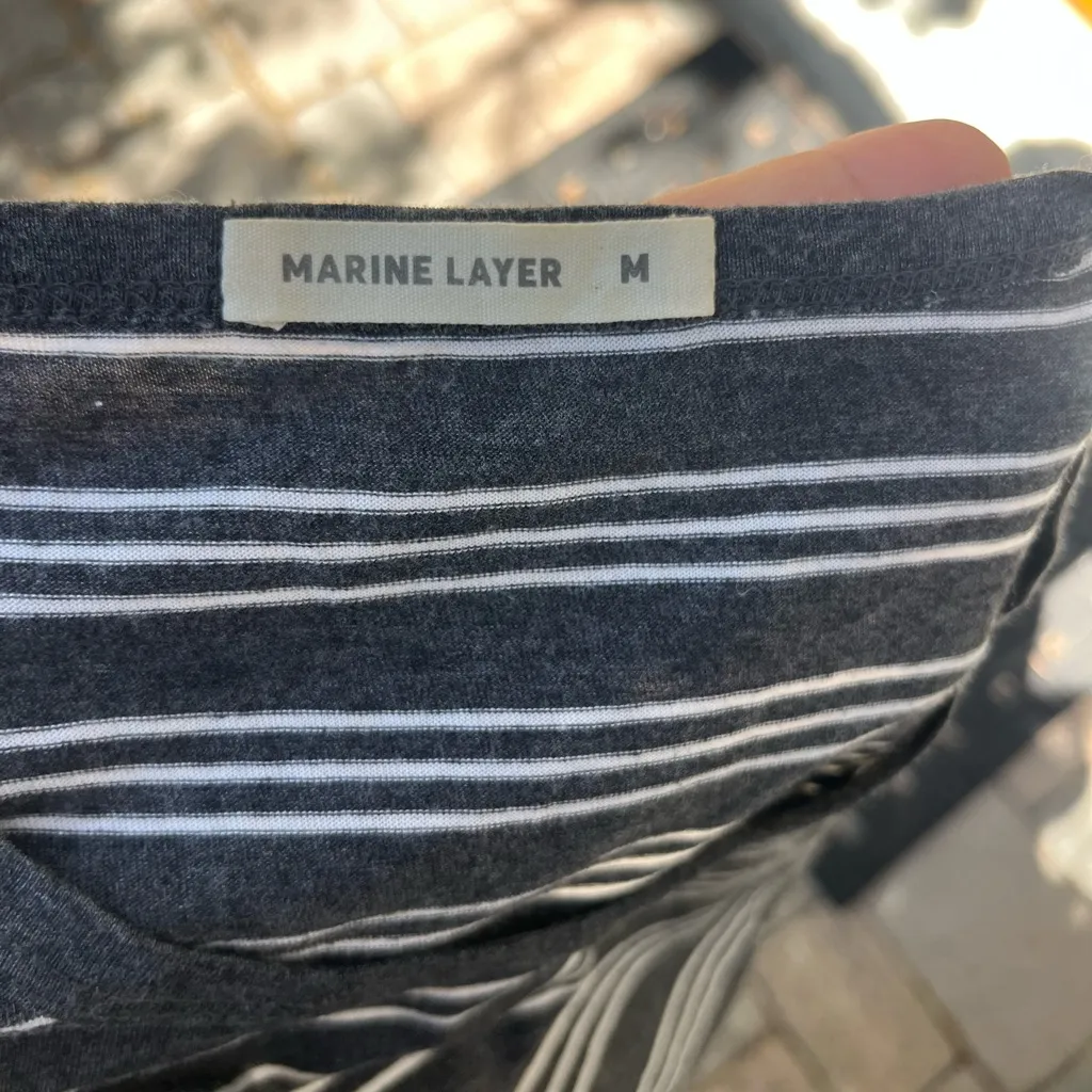Marine Layer Charcoal and White Striped Long Sleeve Tee - Image 3