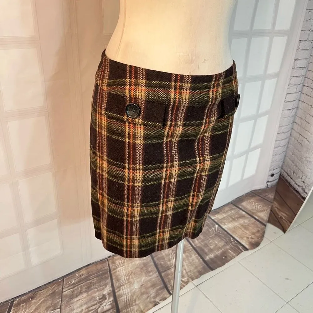 Michael Kors Multicolor Wool Blend Back Zip Fully Lined Plaid Mini Skirt Size 8 - Image 2