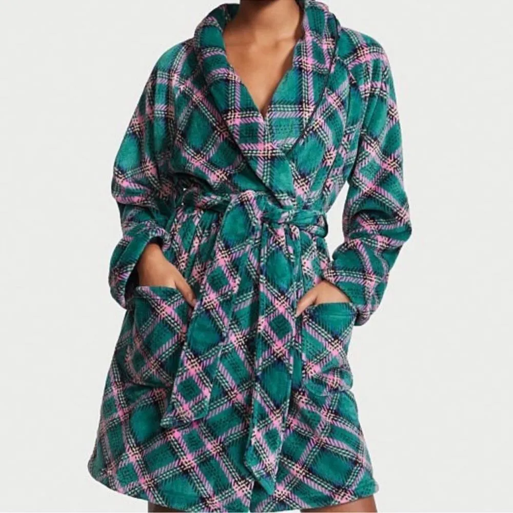 Victoria’s Secret Plaid Plush Velour Plaid Robe NEW Size M/L - Image 4