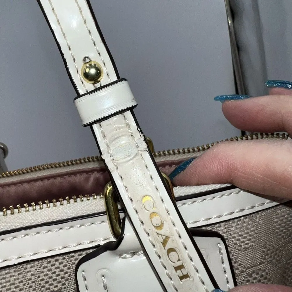 COACH Poppy Signature Mini Oxford Beige White Jacquard Leather - Image 3