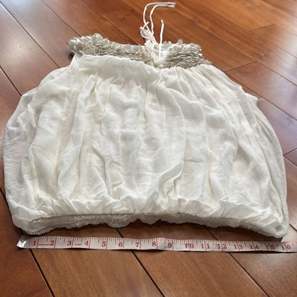 Robert Rodriguez White Silk Sleeveless Leather Floral Patels Accents Size 10 - Image 8