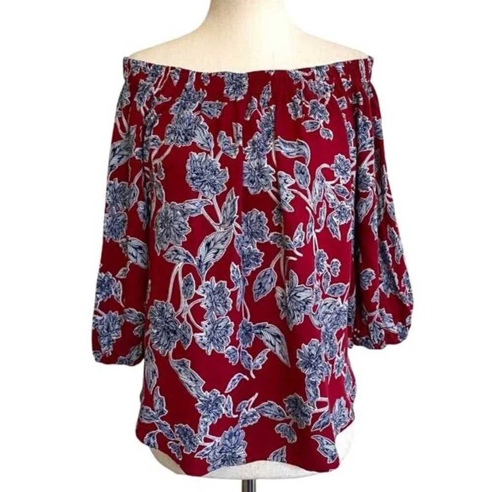 Revolve Splendid Off Shoulder Red/Blue Floral Top - XS‎ - Image 10