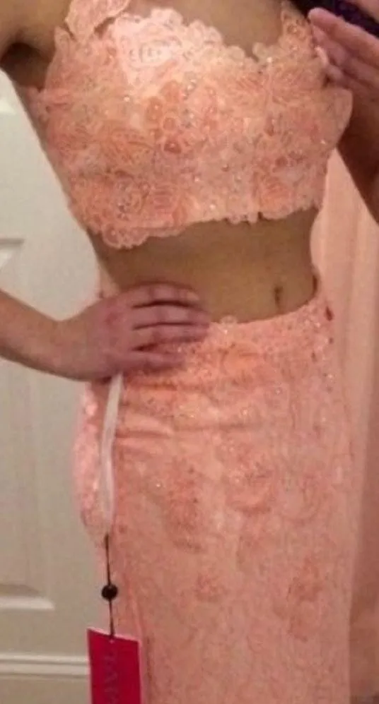 2 Piece Coral Prom Dress - Image 4