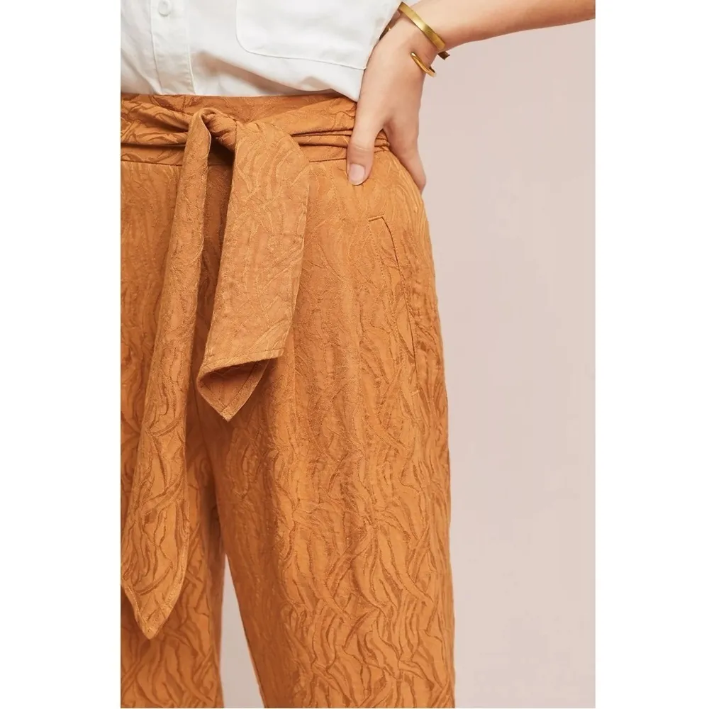 Anthropologie Tapered High Rise Balloon Pants 6 Burnt Orange Belted Bow Fall - Image 7