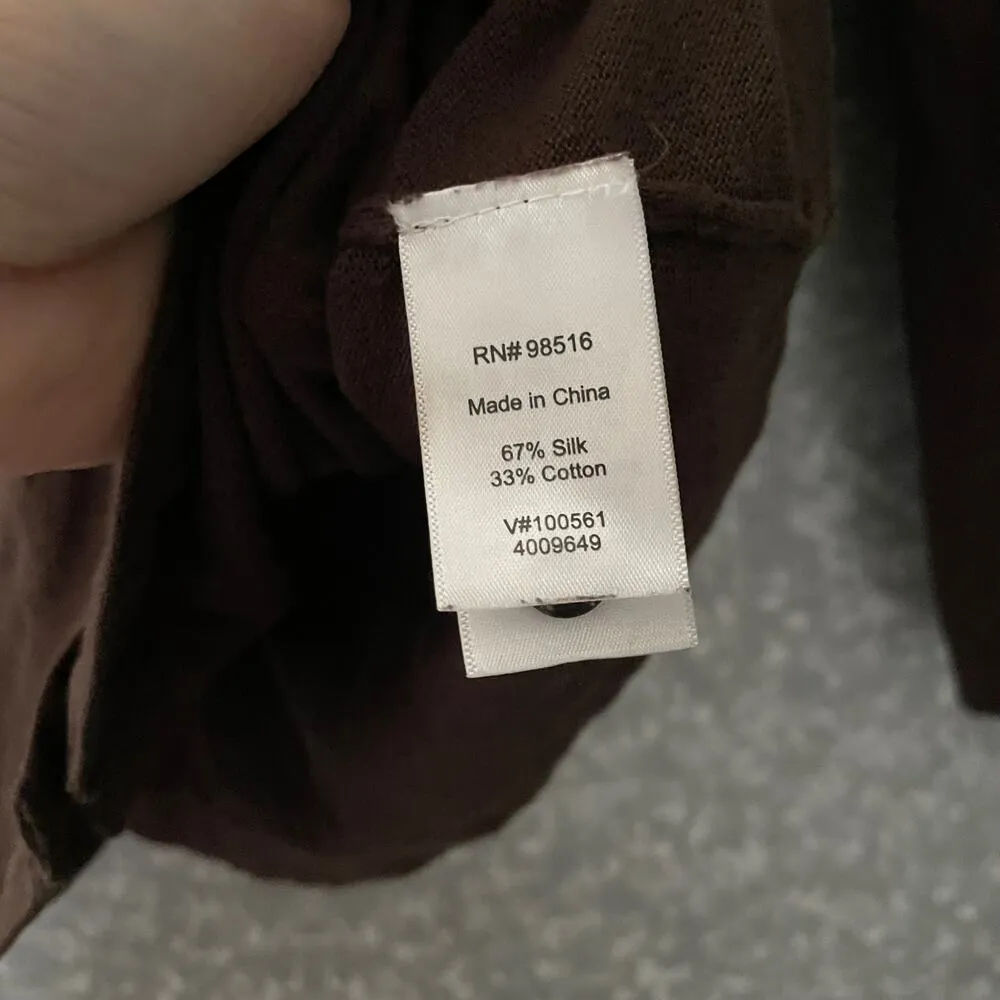 Coldwater Creek Brown Silk Blend Gathered Cardigan Sweater - Size Large (14-16) - Image 5